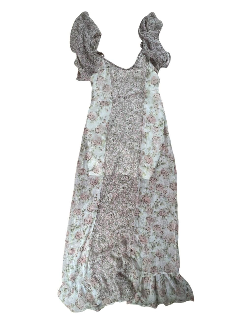 Band Of Gypsies Dress Womens S White Floral Maxi Sundress Scoop Neck Ruffle